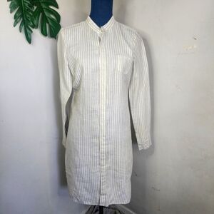 HIHO Linen Striped Button Down Shirt Dress